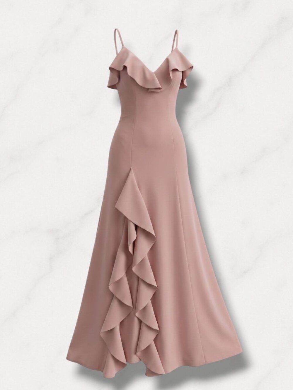 NBD Dusty‎ Pink Cold Shoulder Cascading Ruffle Slit Maxi Gown XXS